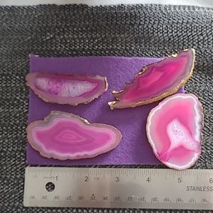 Genuine Pink Agate slices gold  leaf trim w magnet back handmade kitchen decor
